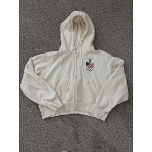 Looney Tunes X team USA cropped cream sweatshirt/full zip cropped hoodie, M